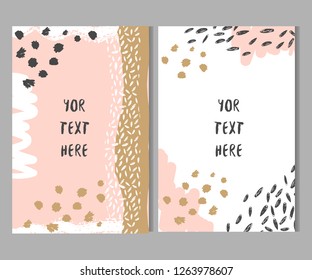 Two card templates with abstract lines, dots and strokes. Modern trendy design.