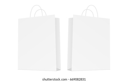 Two cardboard blank shopping bags isolated on white background. Mockups can be used for design or branding. Vector illustration