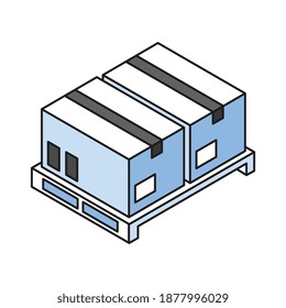 Zwei Kartonboxen mit Waren auf der isometrischen Abbildung von Pallett 3d