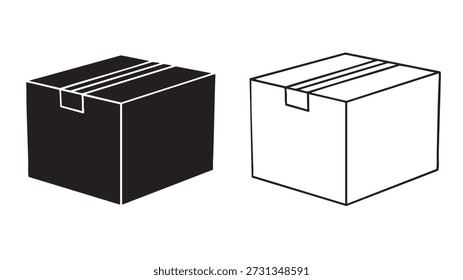 Dos cajas de cartón con cinta uno negro y uno blanco aislados sobre fondo blanco