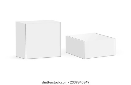 Two Cardboard Packaging Boxes, Side View, Isolated on White Background. Vector Illustration