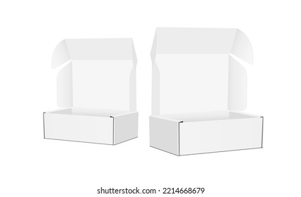 Dos Cajas De Embalaje De Cartón Con Tapa Abierta, Vista lateral, Aislada Sobre Fondo Blanco. Ilustración vectorial