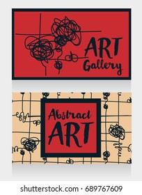 two cards for abstract art, can be used for art gallery of for art therapy classes, dramatic palette, vector illustration