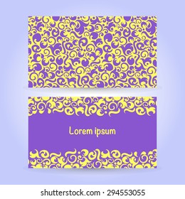 Two cards with abstract ornament in yellow and violet colors. Vector illustration.