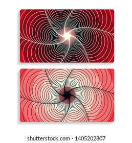 two cards background with graphic spiderweb vortex in red ivory shades
