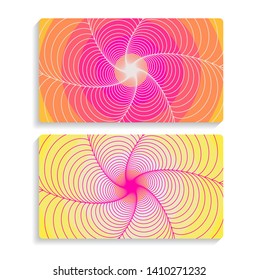 two cards background with graphic spiderweb vortex in pink yellow shades