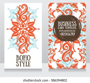 two cards with beautiful ornament in boho style, vector illustration