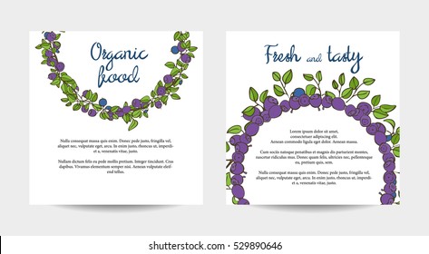 Two cards with blueberry design. Vector illustration