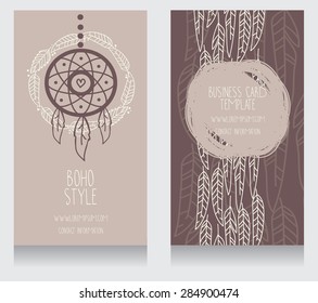 two cards for boho style, can be used us party invitation or us boho shop business cards, vector illustration