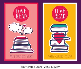Two cards for book lovers, can be used for library or for book store, vector illustration