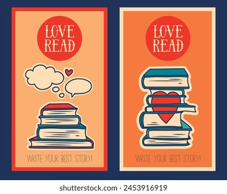 Two cards for book lovers, can be used for library or for book store, vector illustration