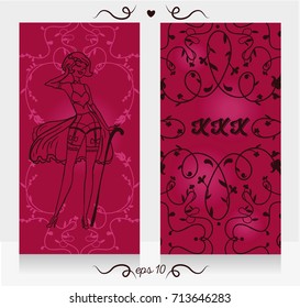 Two cards in burlesque style, can be used as invitation for xxx party, banners for adult only content, or business card for sexshop