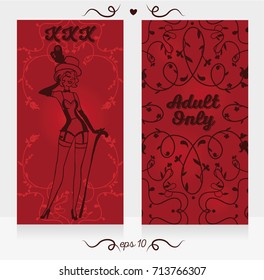 Two cards in burlesque style, can be used as invitation for xxx party, banners for adult only content, or business card for sexshop
