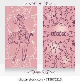 Two cards in burlesque style, can be used as invitation for xxx party, banners for adult only content, or business card for sexshop