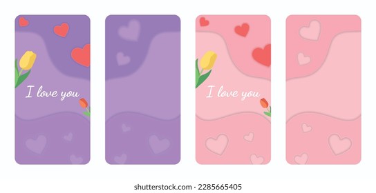 Dos tarjetas para la confesión de amor, que contienen capas de diferentes matices de papel, una inscripción, corazones y flores