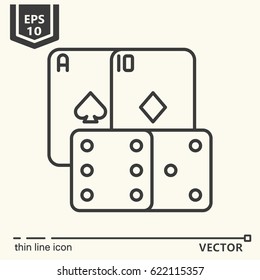 two cards & dices. Vector single isolated icon. EPS 10. Isolated object.