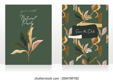 Zwei Karten mit eleganten kreativen Blättern, können für den Hochzeitstag verwendet werden, Herbstfarben, Vektorgrafiken