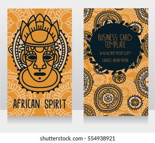 two cards in ethnic style with traditional decorative african mask, can be used as touristic banners, vector illustration