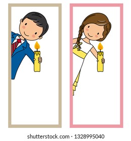 Two cards of first communion girl and boy