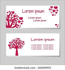 Two cards with Love tree with hurts. Vector illustration.