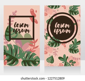 Two cards template with tropical design, can be used as party invitation, old fashioned colors, vector illustration