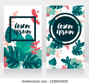 Two cards template with tropical design, can be used as party invitation, vector illustration