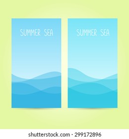 Two cards with text "summer sea" on blue sea background. Vector illustration.