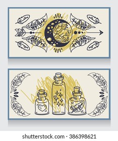 two cards in tribal magical style, vector illustrations