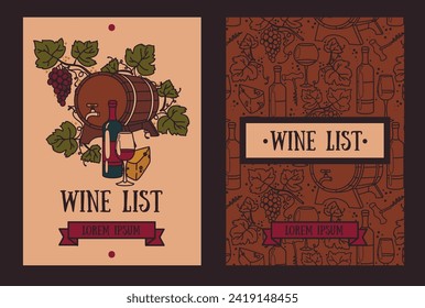 Se pueden utilizar dos tarjetas para la elaboración de vinos o la vinoteca para la bodega o el festival de vinos, ilustración vectorial