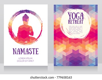 two cards for yoga retreat or yoga studio with Buddha silhouette, vector illustration