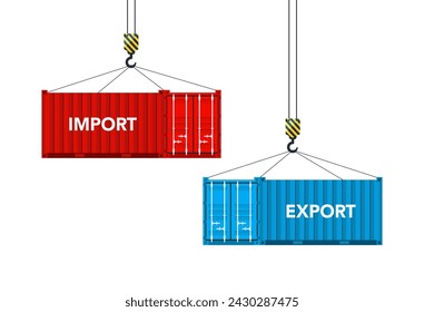 Zwei Frachtcontainer mit Import und Export. Vektorgrafik