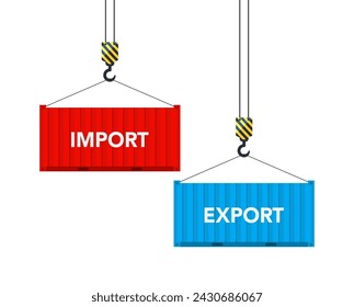 Zwei Frachtcontainer mit Import und Export. Vektorgrafik