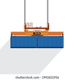 Two cargo containerse lifted by industrial crane for loading