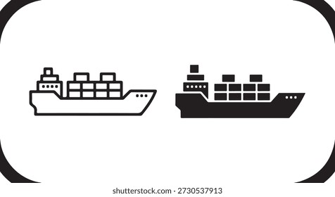 Two cargo ships side by side isolated on white background, illustration