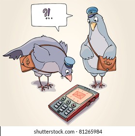 Two Carrier Pigeons Are Wonder To Receive The SMS Message.