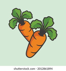 Two carrot symbol logo with cartoon style line art illustration design vector