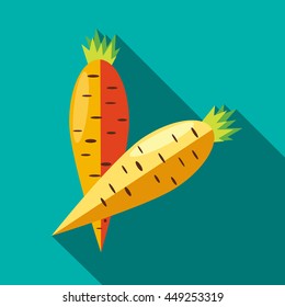 Two carrots icon in flat style on a turquoise background