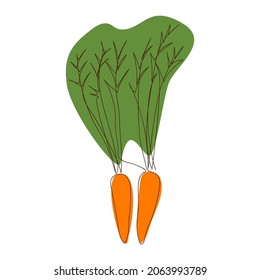 zwei Karotten mit Oberteil werden in einer durchgehenden Linie auf grünem und orangefarbenem Hintergrund gezeichnet. Linienart