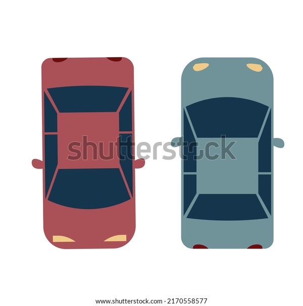Two cars from above\
in white background