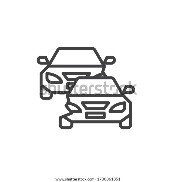 Two cars\
accident line icon. linear style sign for mobile concept and web\
design. Car crash outline vector icon. Automobile insurance symbol,\
logo illustration. Vector\
graphics