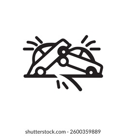 Two cars collide traffic accident black outline icon white background design.