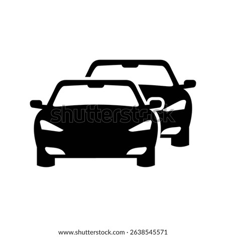 Two Cars Front Silhouette Vector, Vehicle Traffic or Convoy Icon.