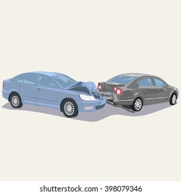 two cars involved in a car wreck.cars crash