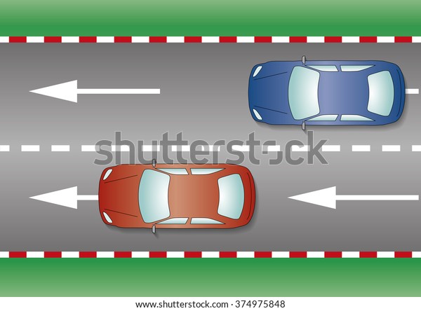 Two cars on the road. Fluid traffic concept. From\
above, close-up. Vector