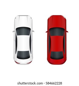 Two cars. White and red. Isolated on white background. Vector illustration