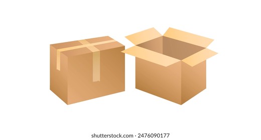 Dos cajas de cartón colección color marrón Ilustración vectorial. Objeto aislado sobre fondo blanco.