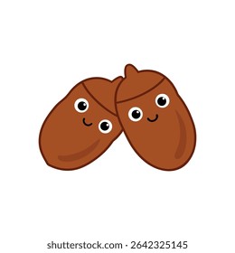 Duas bolotas de desenho animado com rostos felizes estão se sobrepondo no branco.