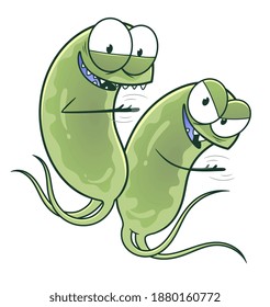 Dos bacterias de dibujos animados frotando las manos y riendo. Serie de bacterias de dibujos animados. 