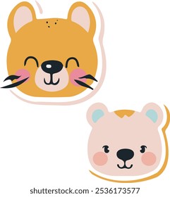 Two cartoon bear faces with one smiling and the other looking sad. The smiling bear has a pink nose and the sad bear has a pink nose as well