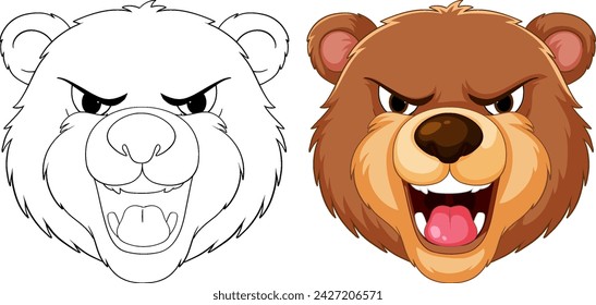 Two cartoon bear heads showing aggression.